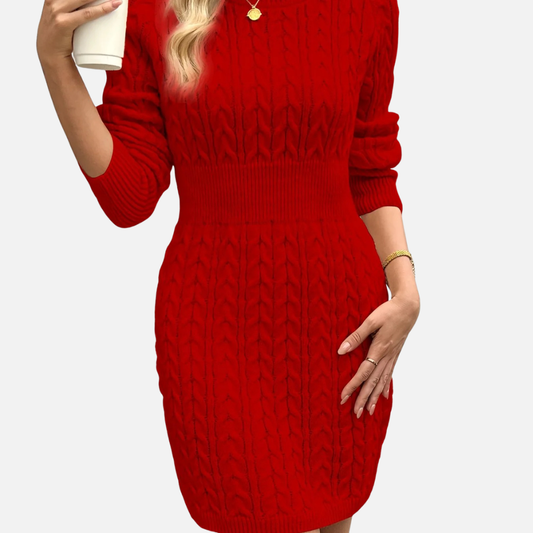 Monika | Damska Dzianinowa Sukienka Mini w Splot Warkoczowy