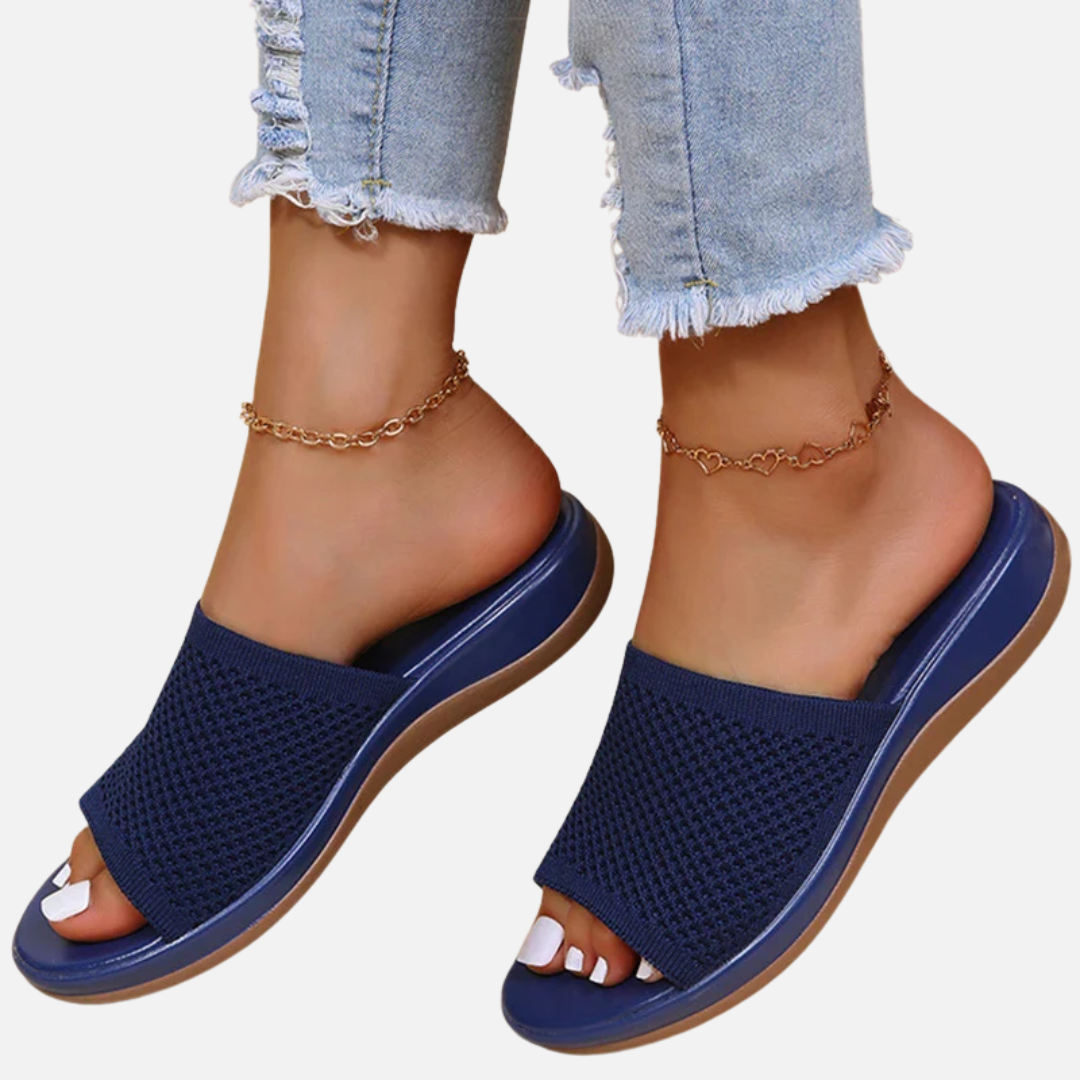 Honorata | Klapki damskie dzianinowe wsuwane otwarte palce