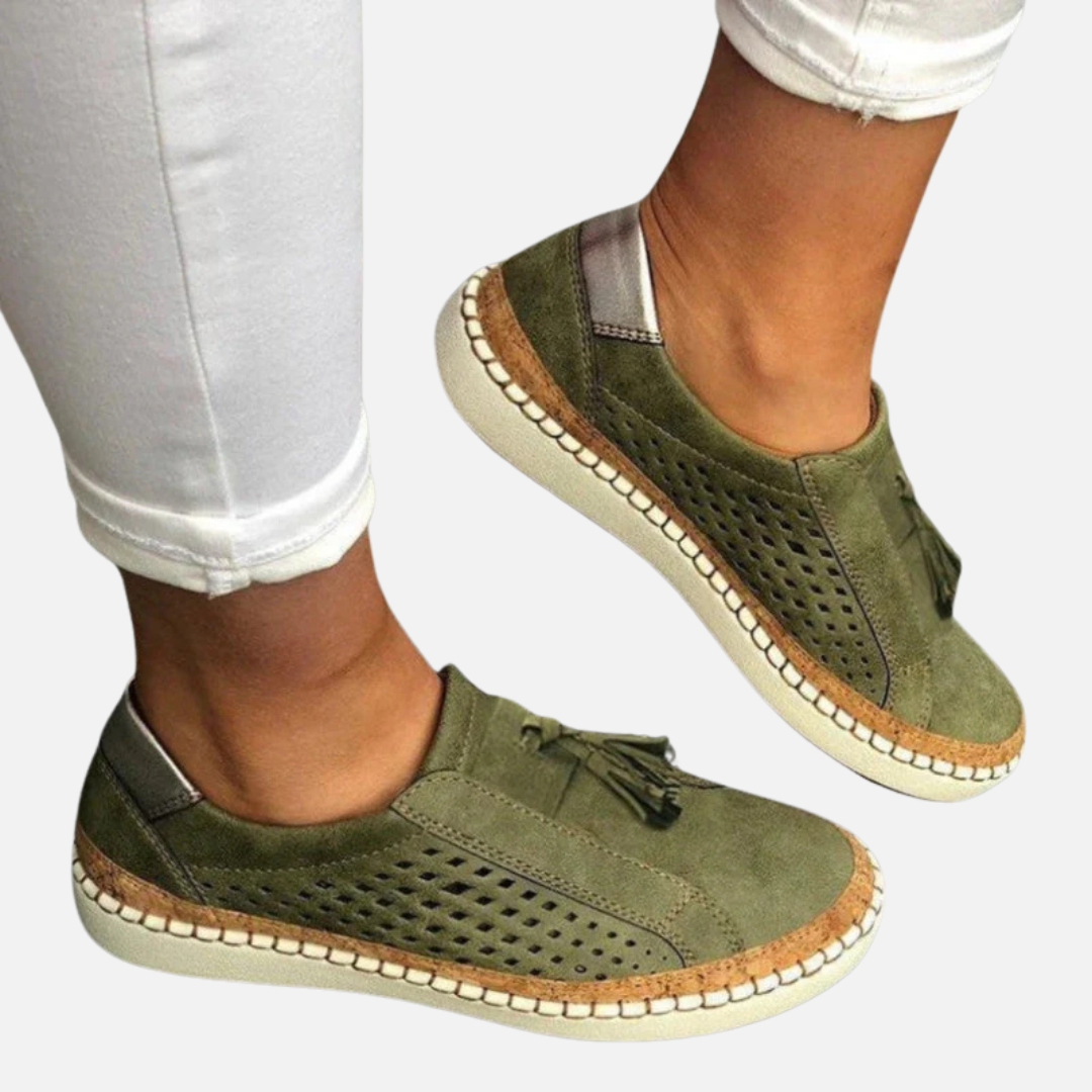 Zosia | Damskie Ortopedyczne Ażurowe Slip-on z Jutowym Rantem