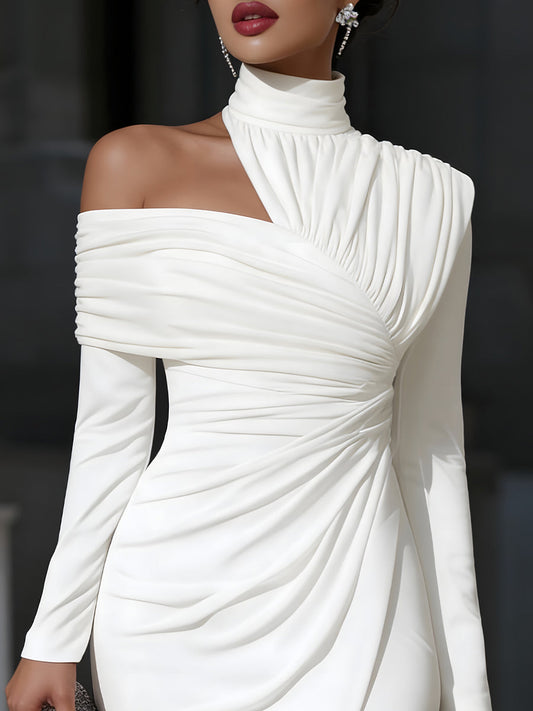 Asymmetric Draped High-Neck One-Shoulder Evening Dress 1