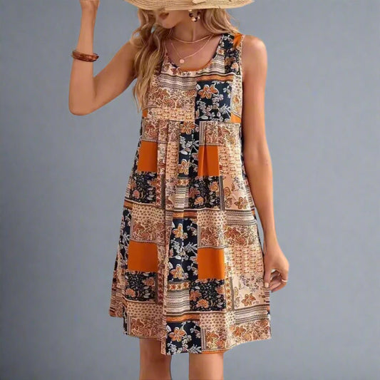Mia | Boho Patchworkowa Mini Sukienka Bez Rękawów Lato 1