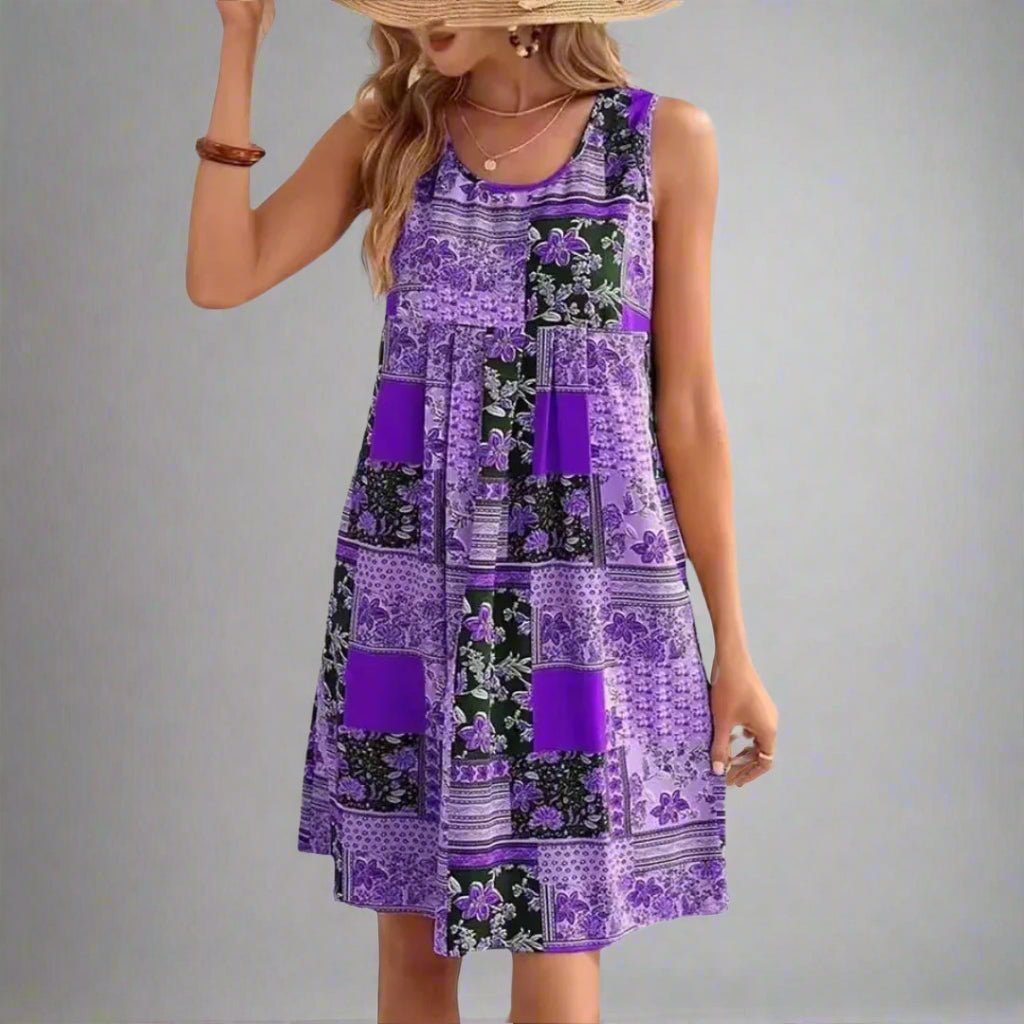 Mia | Boho Patchworkowa Mini Sukienka Bez Rękawów Lato 5