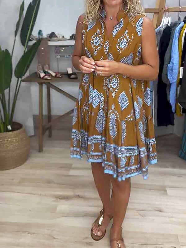 Sienna | Sukienka mini w stylu boho z dekoltem w serek i bez rękawów, z warstwowymi wstawkami 3