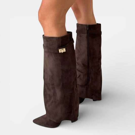 Damskie kozaki do kolan z grubym obcasem i zamkiem błyskawicznym