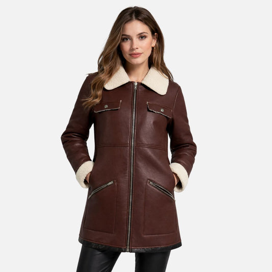 Damski płaszcz z owczej skóry z ciepłą podszewką