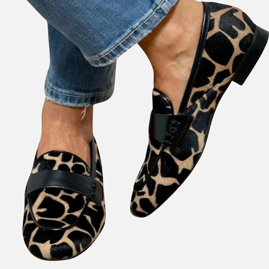 Beata | Damskie Mokasyny z Końskiego Włosia we Wzór Żyrafy