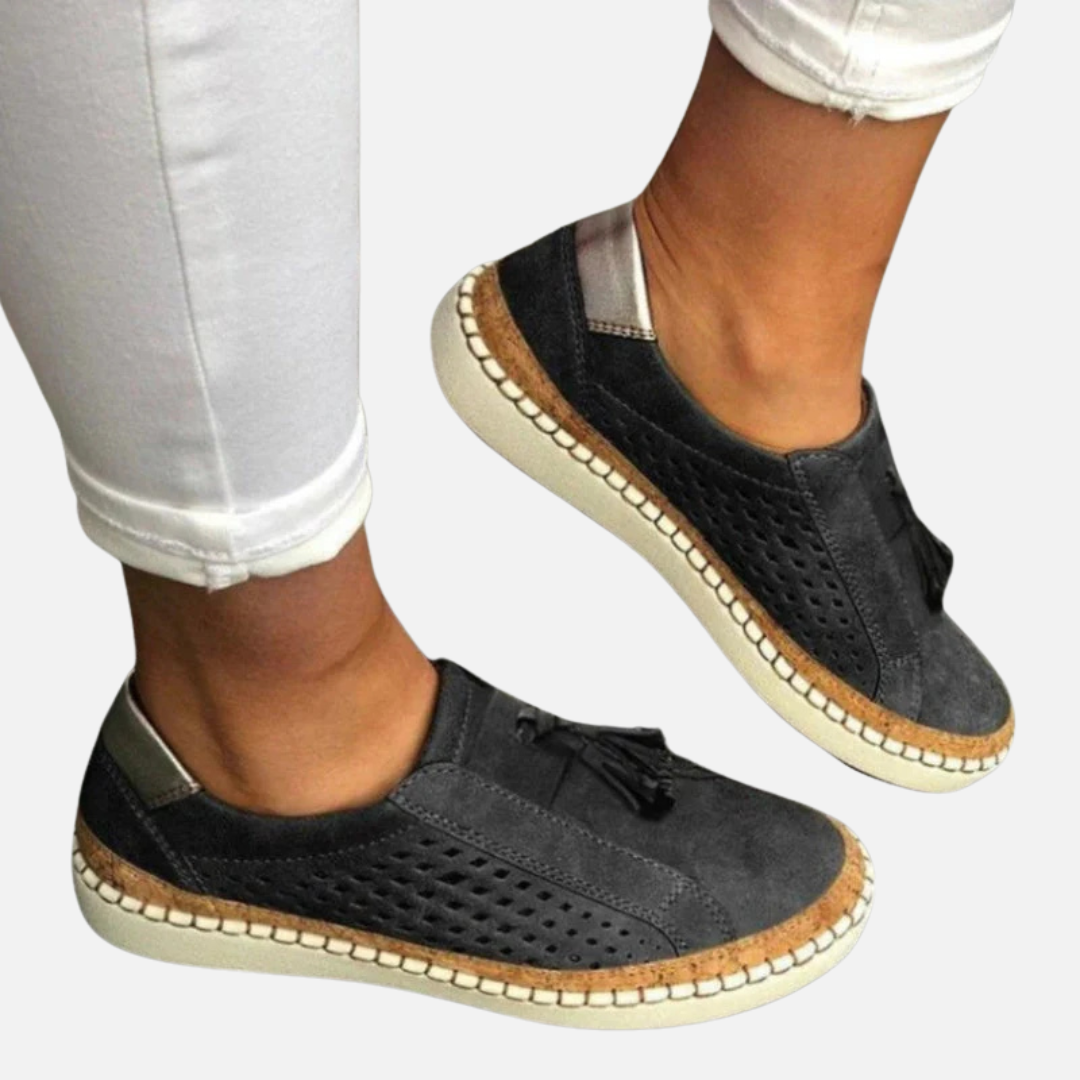 Zosia | Damskie Ortopedyczne Ażurowe Slip-on z Jutowym Rantem