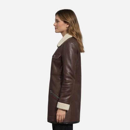 Damski płaszcz z owczej skóry z ciepłą podszewką