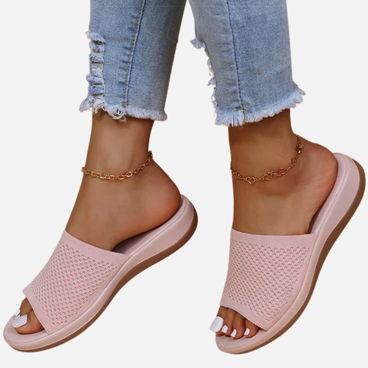 Honorata | Klapki damskie dzianinowe wsuwane otwarte palce