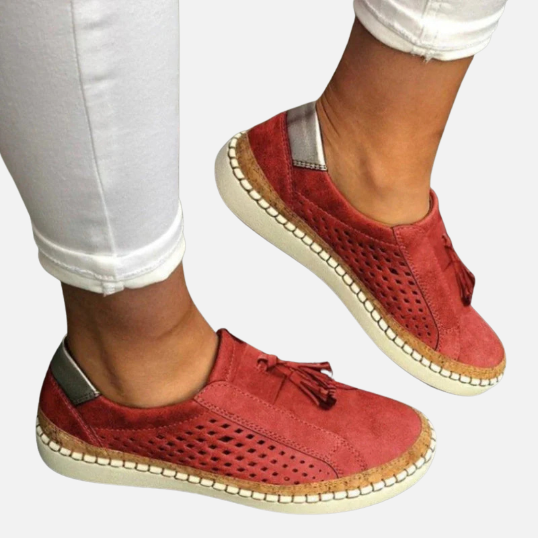 Zosia | Damskie Ortopedyczne Ażurowe Slip-on z Jutowym Rantem