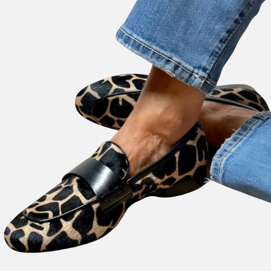 Beata | Damskie Mokasyny z Końskiego Włosia we Wzór Żyrafy