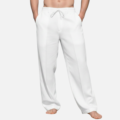 Męskie wiosenne spodnie lniane ze sznurkiem