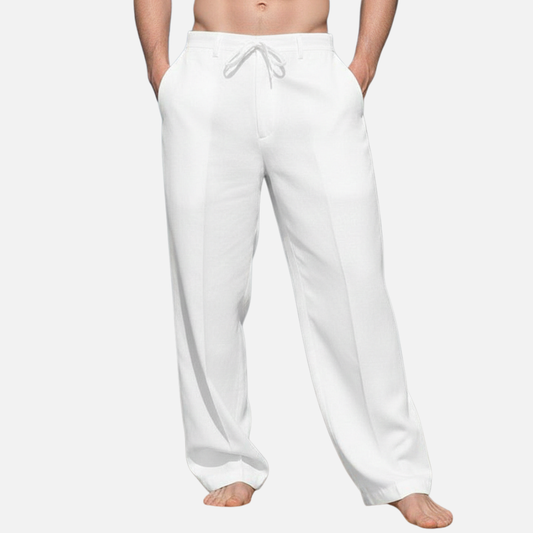 Męskie wiosenne spodnie lniane ze sznurkiem