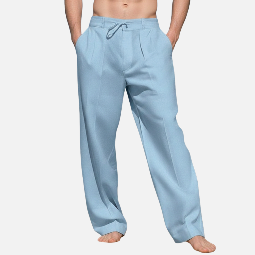 Męskie wiosenne spodnie lniane ze sznurkiem