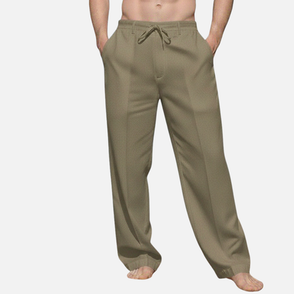 Męskie wiosenne spodnie lniane ze sznurkiem