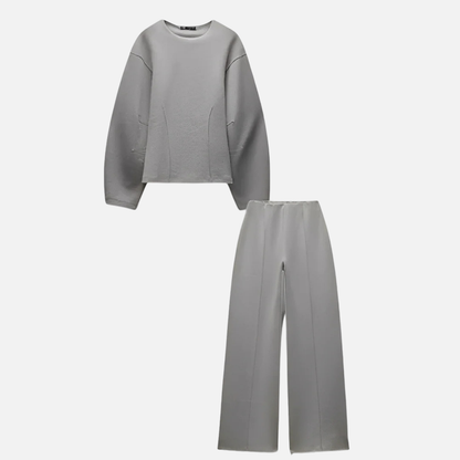 Maja | Damski Komplet Bluza i Szerokie Spodnie – Casual i Do Domu