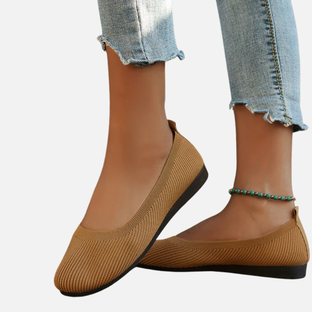 Damskie Baleriny Dzianinowe – Wygodne Płaskie Buty z Miękką Wkładką