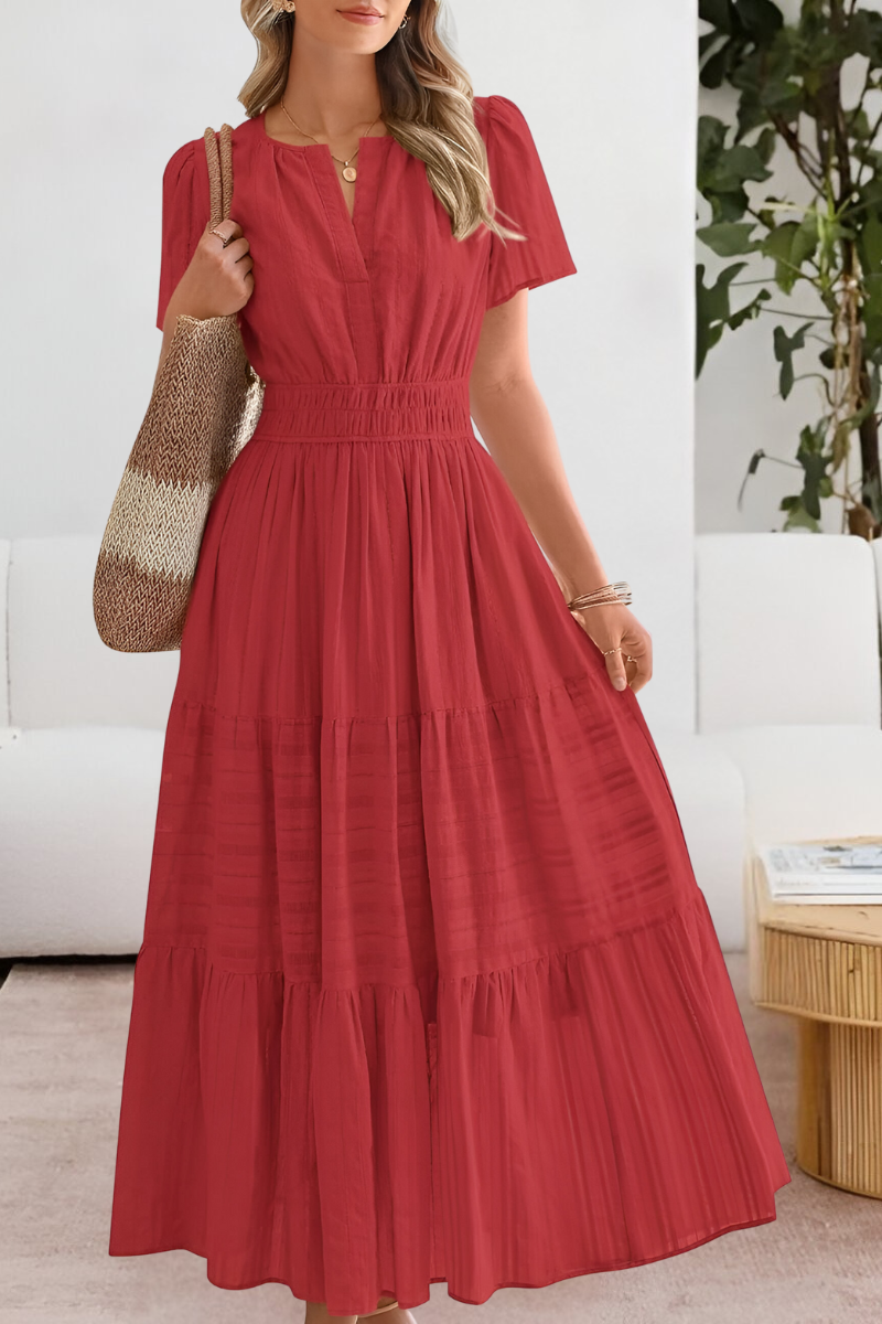 Alice | Damska sukienka midi w stylu boho z krótkim rękawem i marszczeniami 3