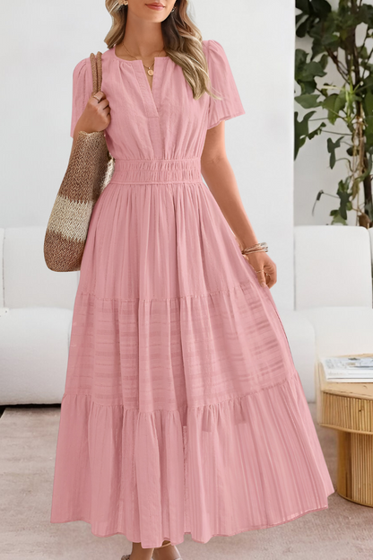 Alice | Damska sukienka midi w stylu boho z krótkim rękawem i marszczeniami 5