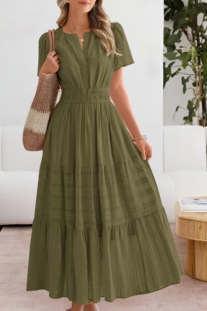 Alice | Damska sukienka midi w stylu boho z krótkim rękawem i marszczeniami 6