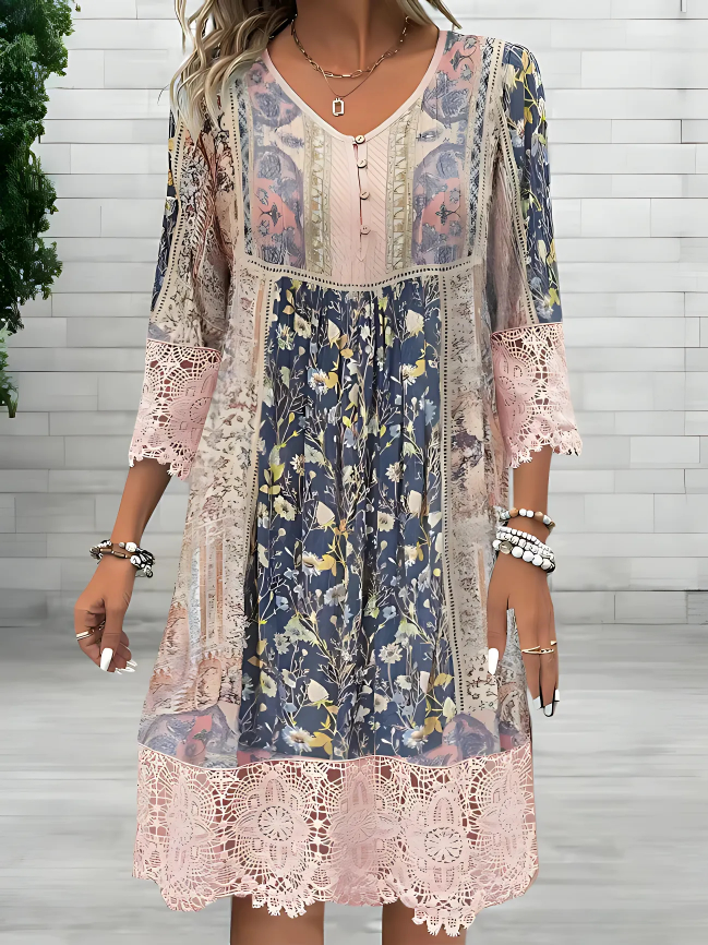 Anna | Damska sukienka midi w stylu boho z nadrukiem i dekoltem w serek 0