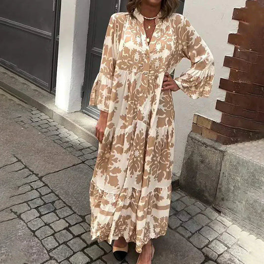 Ava | Damska sukienka midi z długim rękawem i nadrukiem w stylu boho 0
