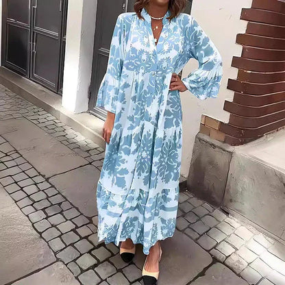 Ava | Damska sukienka midi z długim rękawem i nadrukiem w stylu boho 1