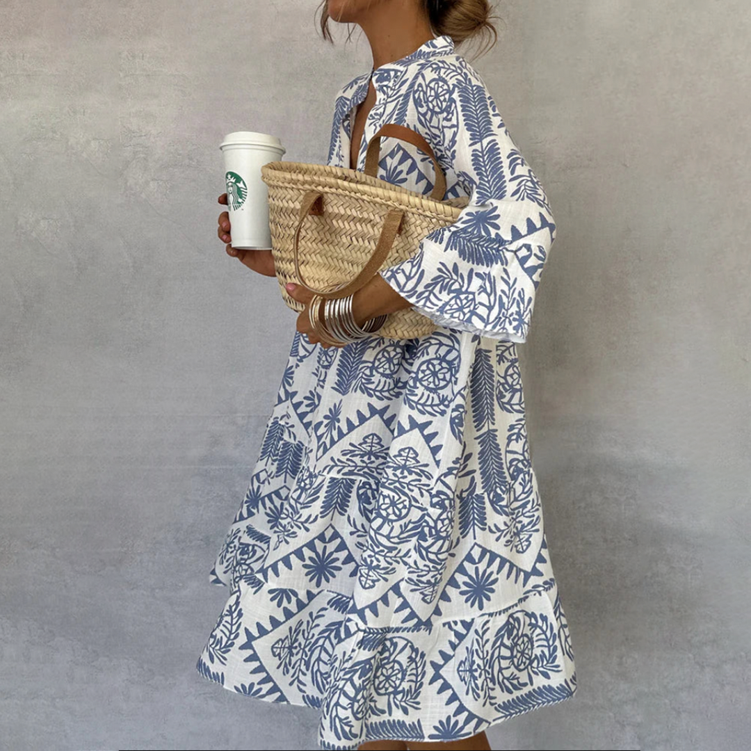 Bethany | Damska sukienka mini w stylu boho z długim rękawem i wzorem 0