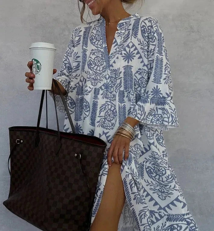 Bethany | Damska sukienka mini w stylu boho z długim rękawem i wzorem 1