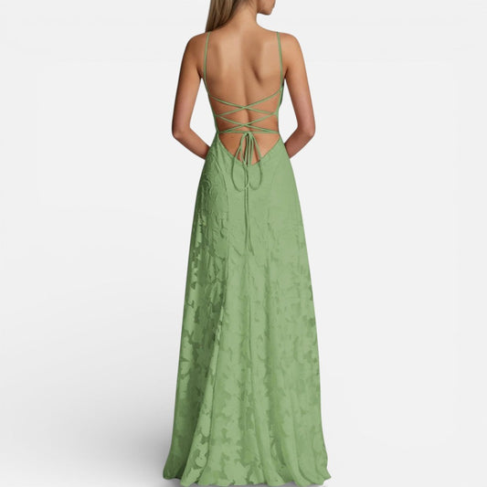 Długa sukienka damska na ramiączkach typu spaghetti i rozkloszowanej spódnicy 1