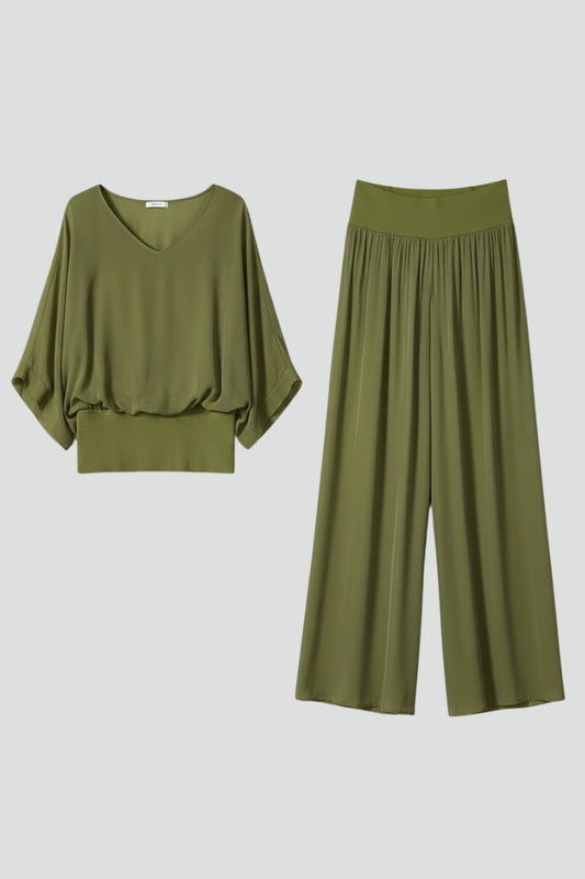 Elsie | Dwuczęściowy komplet damski z szyfonu z szerokimi nogawkami 1