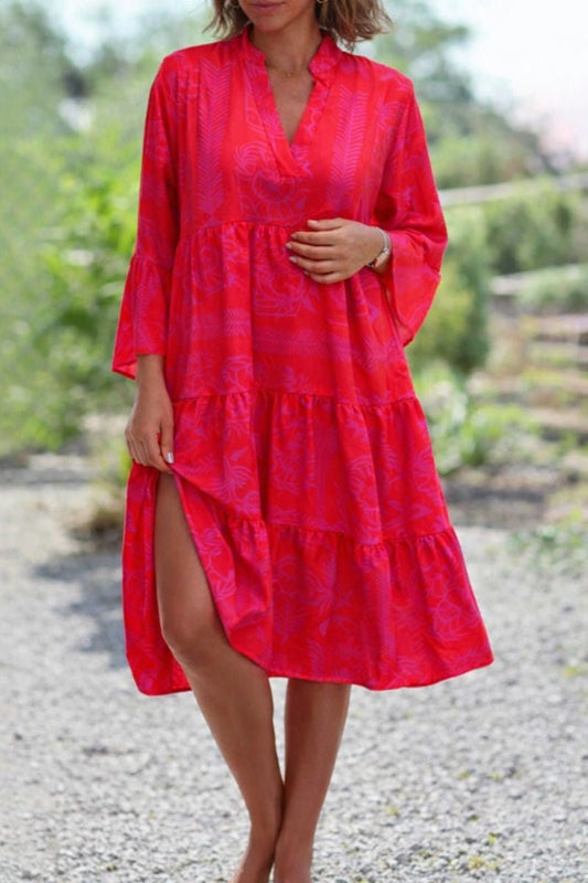 Grace | Sukienka maxi w stylu boho z dekoltem w serek, warstwowa, z długim rękawem i luźnym krojem 0