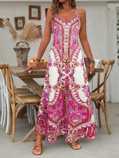 Isla | Sukienka maxi w stylu boho paisley z dekoltem w serek i ramiączkami spaghetti, letnia 1