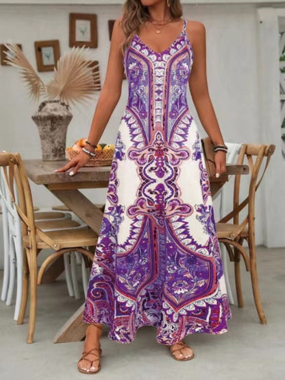 Isla | Sukienka maxi w stylu boho paisley z dekoltem w serek i ramiączkami spaghetti, letnia 2