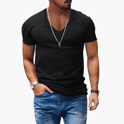 Klasyczny męski T-shirt z krótkim rękawem i dekoltem w serek 0