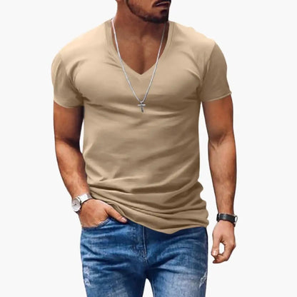 Klasyczny męski T-shirt z krótkim rękawem i dekoltem w serek 2