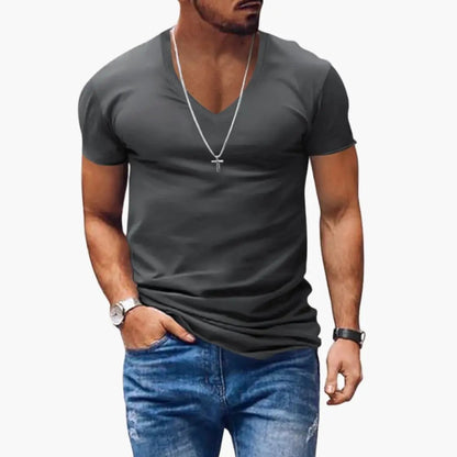 Klasyczny męski T-shirt z krótkim rękawem i dekoltem w serek 3