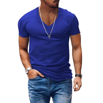 Klasyczny męski T-shirt z krótkim rękawem i dekoltem w serek 4