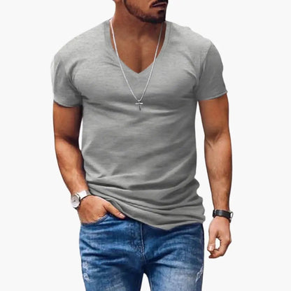 Klasyczny męski T-shirt z krótkim rękawem i dekoltem w serek 5