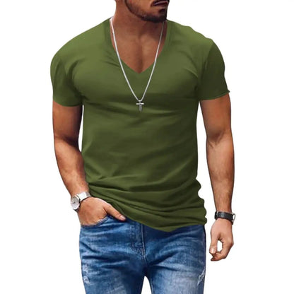 Klasyczny męski T-shirt z krótkim rękawem i dekoltem w serek 6