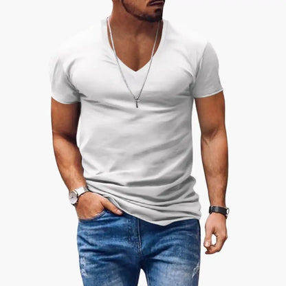 Klasyczny męski T-shirt z krótkim rękawem i dekoltem w serek 7