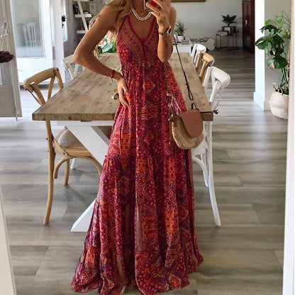 Lily | Sukienka maxi w stylu boho z dekoltem w serek i ramiączkami typu spaghetti, zwiewna, letnia 1