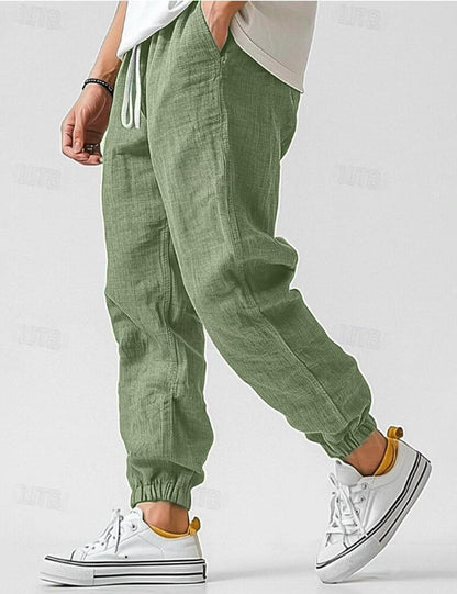 Lniane spodnie dresowe o luźnym kroju dla mężczyzn 2