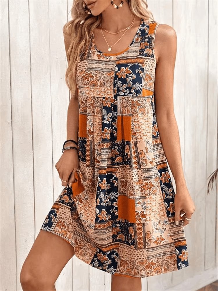 Mia | Boho Patchworkowa Mini Sukienka Bez Rękawów Lato 0