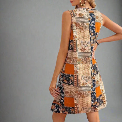 Mia | Boho Patchworkowa Mini Sukienka Bez Rękawów Lato 2