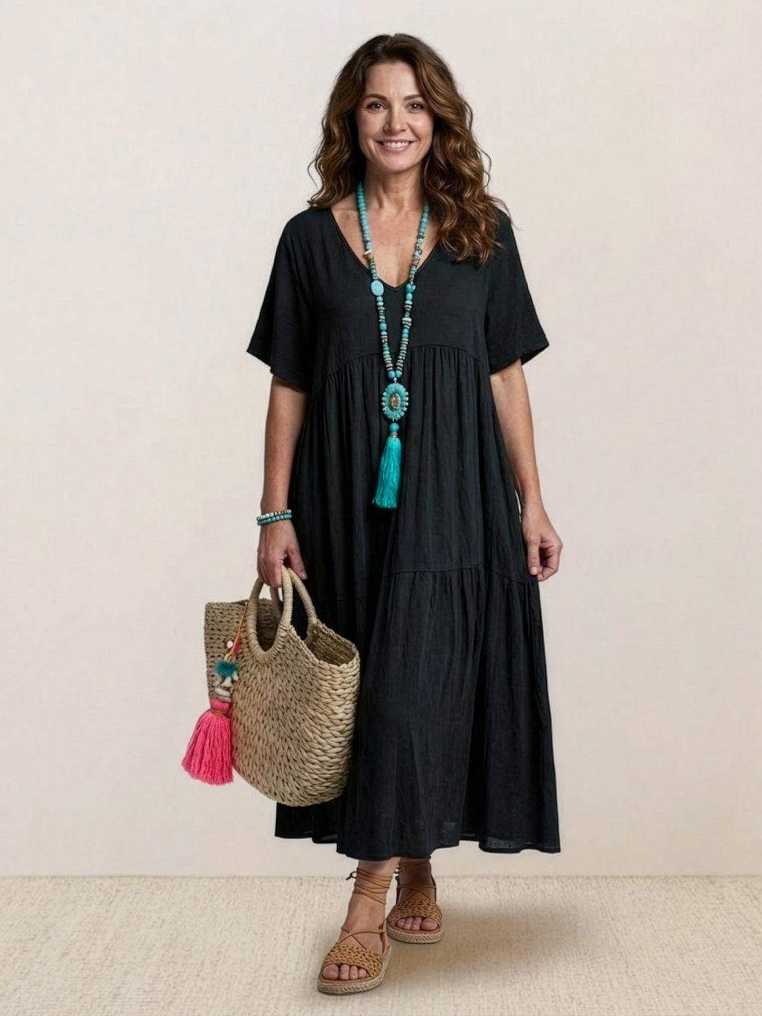 Phoebe | Sukienka maxi w stylu boho z dekoltem w serek i krótkim rękawem 3
