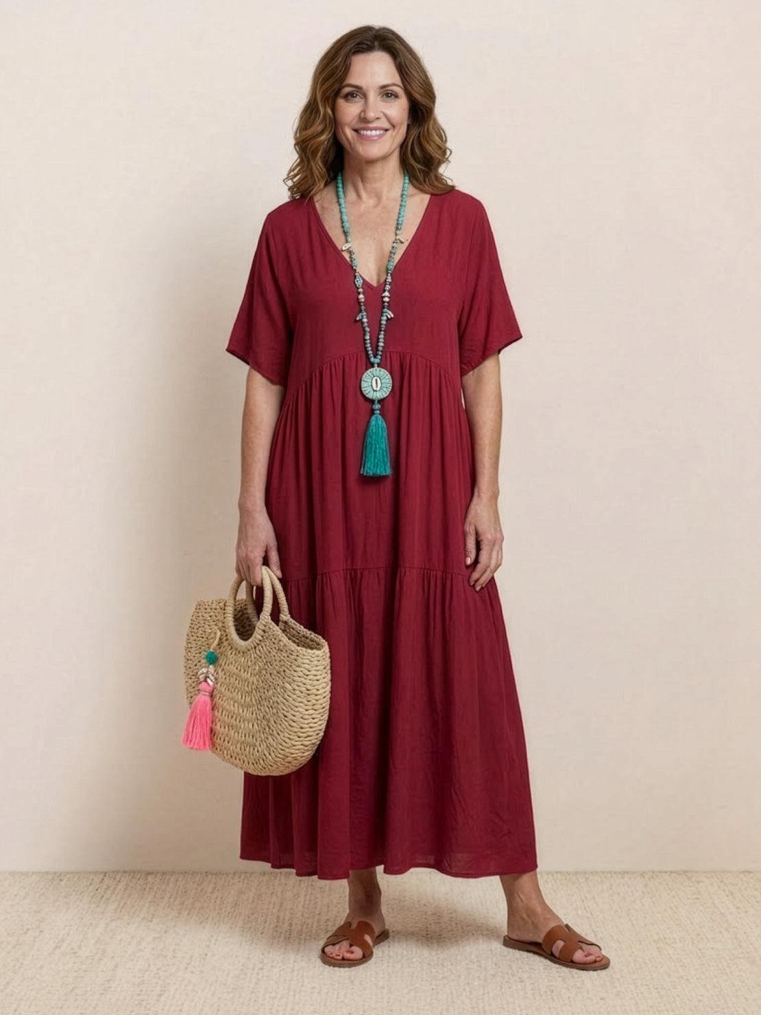 Phoebe | Sukienka maxi w stylu boho z dekoltem w serek i krótkim rękawem 5