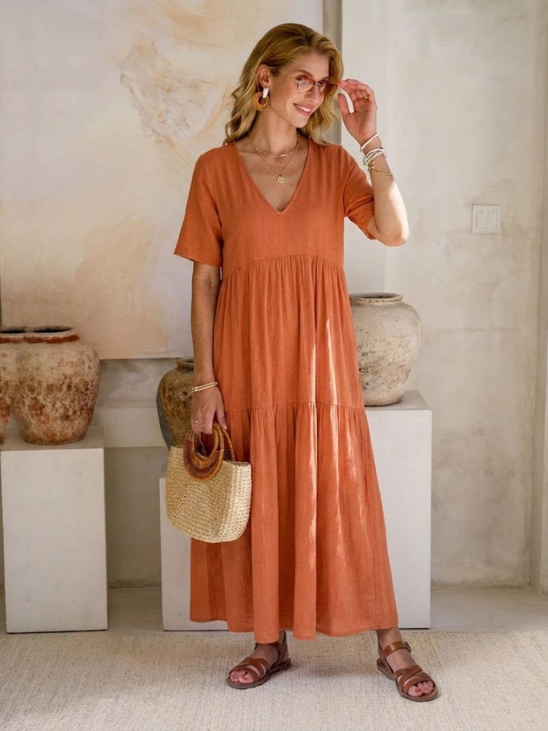Phoebe | Sukienka maxi w stylu boho z dekoltem w serek i krótkim rękawem 8