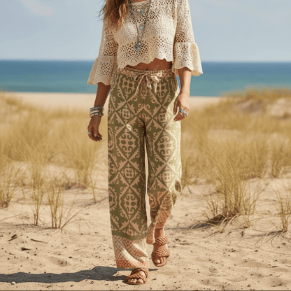 Spodnie Boho Olive Sage z szerokimi nogawkami 0