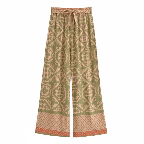 Spodnie Boho Olive Sage z szerokimi nogawkami 2